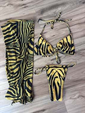 Matte Collection Zebra Print Bikini Set with Matching Sarong Cover-Up